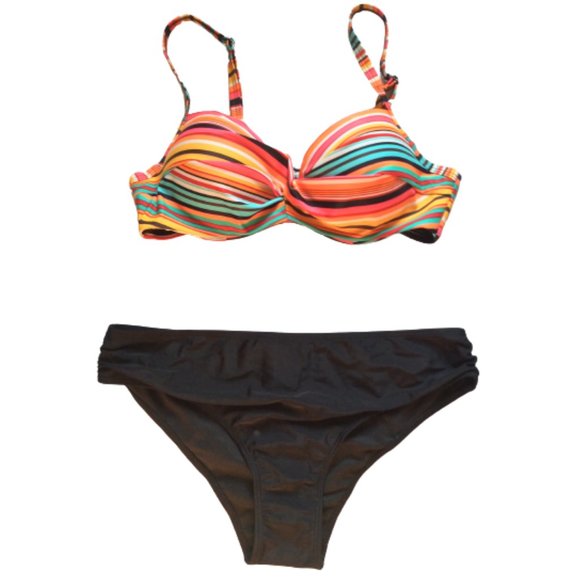 Multi-striped Wrap Push Up Top 2 Piece Bikini Swimsuit L *NWOT* - Picture 3 of 4